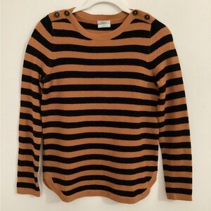 J. Crew S Wallace Striped Black Brown Sweater Button Shoulder